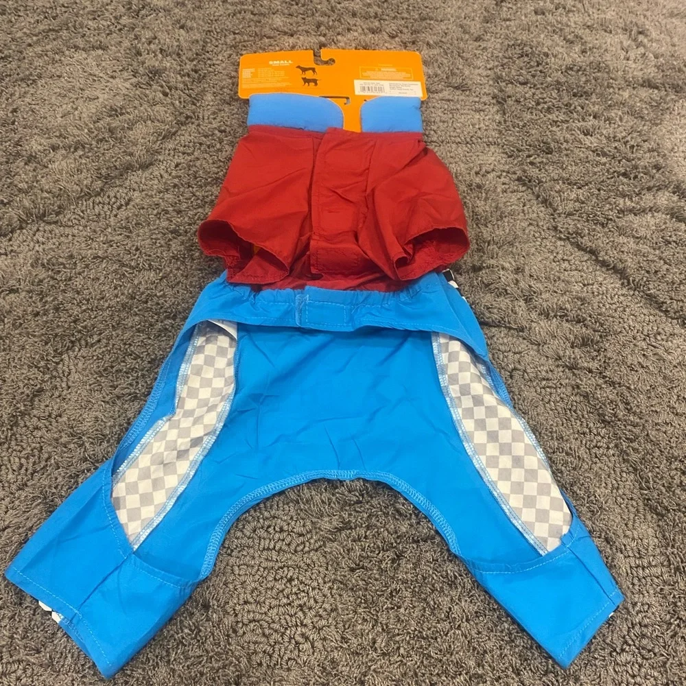 Racing Stripe Dog Jumpsuit - Red & Blue